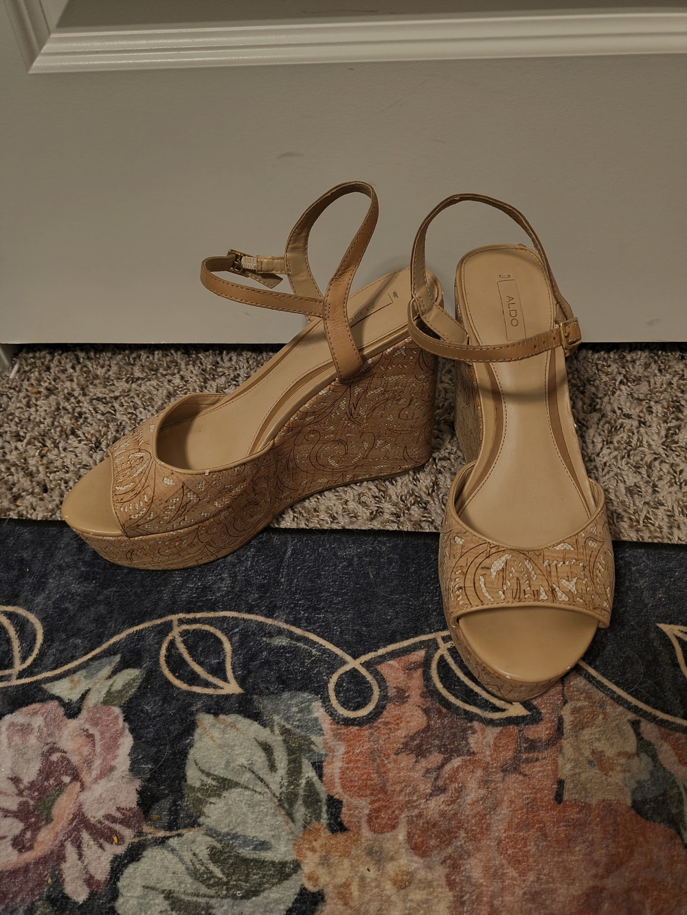 ALDO Tan Embroidered Wedge Sandals - Women